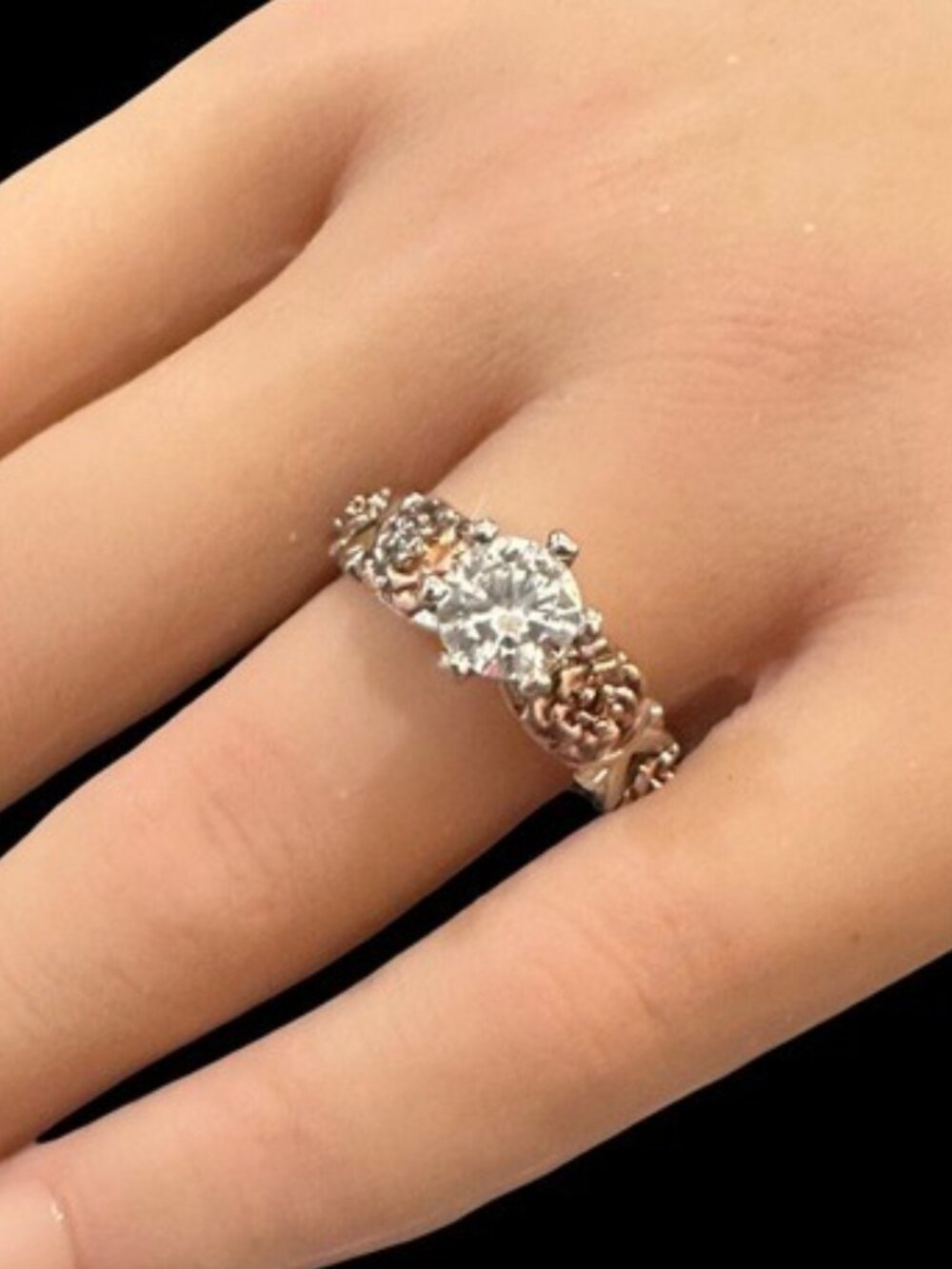 Handcrafted Sterling Silver & Rose Gold-Plated Floral Engagement Ring